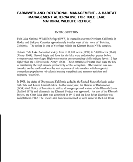 A Habitat Management Alternative for Tule Lake National Wildlife Refuge