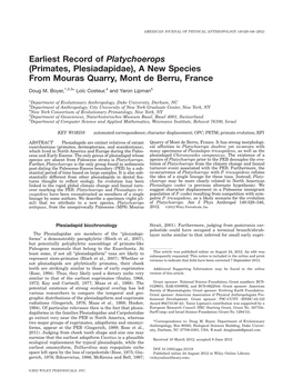 Primates, Plesiadapidae), a New Species from Mouras Quarry, Mont De Berru, France