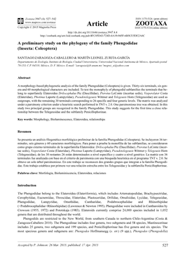 A Preliminary Study on the Phylogeny of the Family Phengodidae (Insecta: Coleoptera)