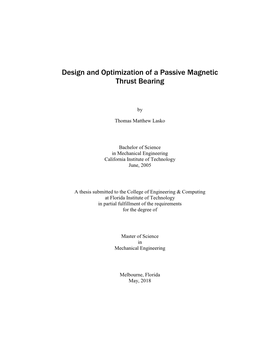 Design and Optimization of a Passive Magnetic Thrust Bearing