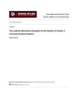 The Judicial Admissions Exception to the Statute of Frauds: a Curiously Gradual Adoption