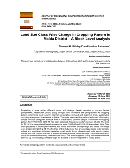 Land Size Class Wise Change in Cropping Pattern in Malda District – a Block Level Analysis