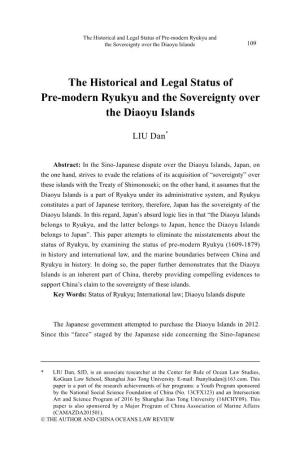 The Historical and Legal Status of Pre-Modern Ryukyu and the Sovereignty Over the Diaoyu Islands 109