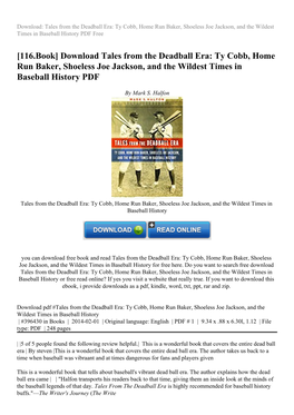 Download Tales from the Deadball Era: Ty Cobb, Home Run Baker, Shoeless Joe Jackson, and the Wildest Times in Baseball History PDF