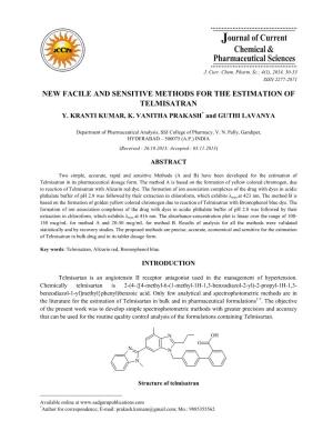 New Facile and Sensitive Methods for the Estimation of Telmisatran Y