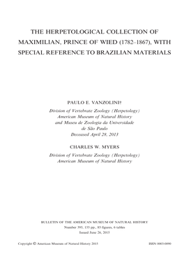 The Herpetological Collection of Maximilian, Prince of Wied (1782–1867), with Special Reference to Brazilian Materials