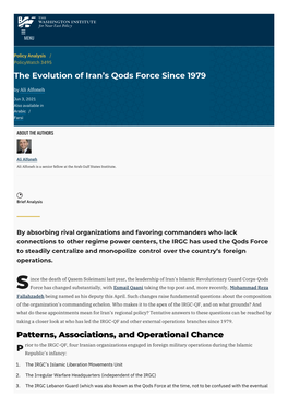 The Evolution of Iran's Qods Force Since 1979 | the Washington Institute