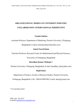 Organizational Models in University-Industry Collaboration: International Perspective