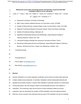 1 Widespread Conservation and Lineage-Specific Diversification of Genome-Wide DNA 2 Methylation Patterns Across Arthropods