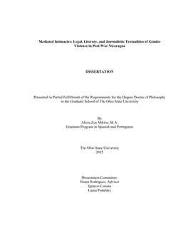 Legal, Literary, and Journalistic Textualities of Gender Violence in Post-War Nicaragua DISSERTATION P