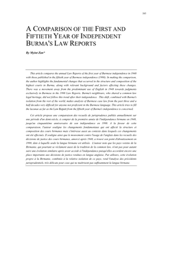 A Comparison of the First and Fiftieth Year of Burmese Law Reports