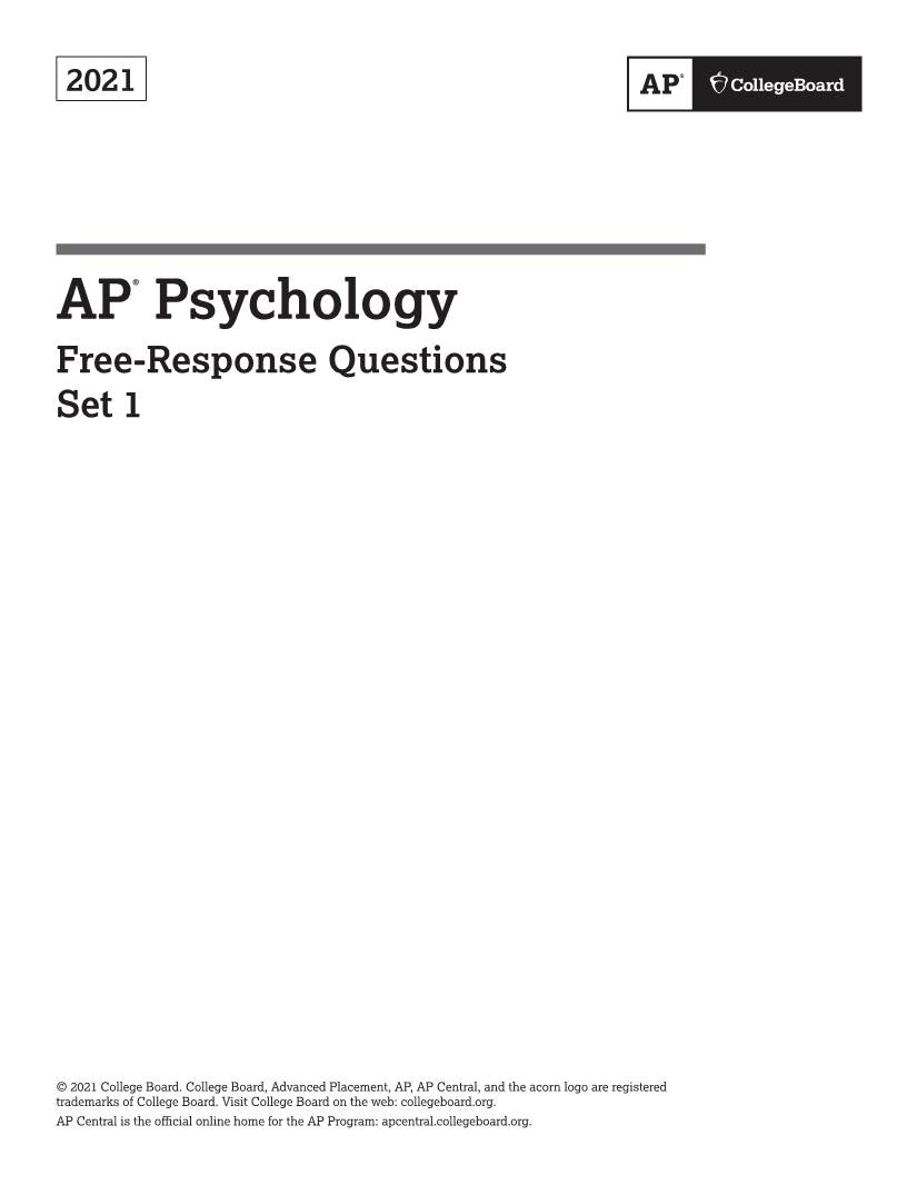 AP Psychology 2021 Free-Response Questions: Set 1