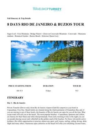 8 Days Rio De Janeiro & Buzios Tour