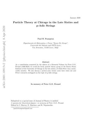 Particle Theory at Chicago in the Late Sixties and P-Adic Strings