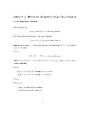 Lecture # 10 - Derivatives of Functions of One Variable (Cont.)