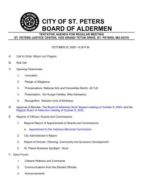 City of St. Peters Board of Aldermen Tentative Agenda for Regular Meeting St