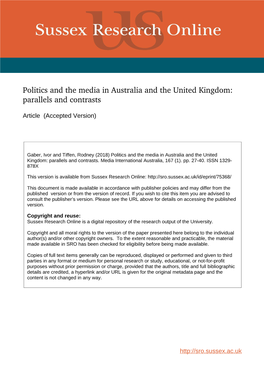 Politics and the Media in Australia and the United Kingdom: Parallels and Contrasts