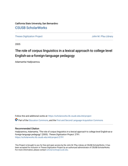 The Role of Corpus Linguistics in a Lexical Approach to College Level English-As-A-Foreign-Language Pedagogy