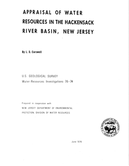 Appraisal of Water Resources in the Hackensack River Basin, New Jersey