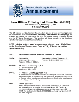 New Officer Training and Education (NOTE) IBT Headquarters, Washington, D.C