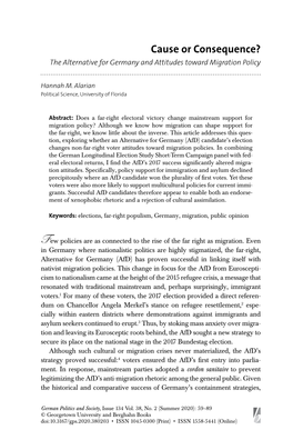 Cause Or Consequence? the Alternative for Germany and Attitudes Toward Migration Policy