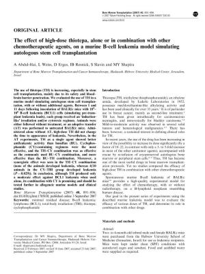 The Effect of High-Dose Thiotepa, Alone Or in Combination with Other