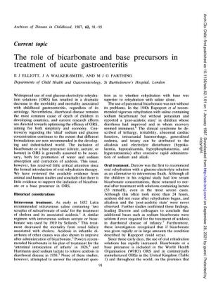 The Role of Bicarbonate and Base Precursors in Treatment of Acute Gastroenteritis