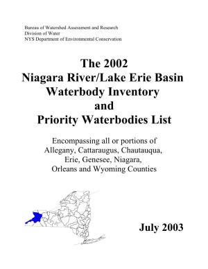 Lake Erie/Niagara River Basin Waterbody Inventory and Priority