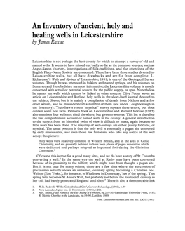 An Inventory of Ancient, Holy and Healing Wells in Leicestershire by James Rattue
