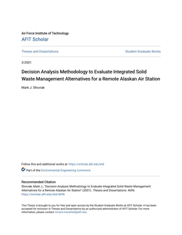 Decision Analysis Methodology to Evaluate Integrated Solid Waste Management Alternatives for a Remote Alaskan Air Station