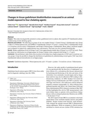 Changes in Tissue Gadolinium Biodistribution Measured in an Animal Model Exposed to Four Chelating Agents