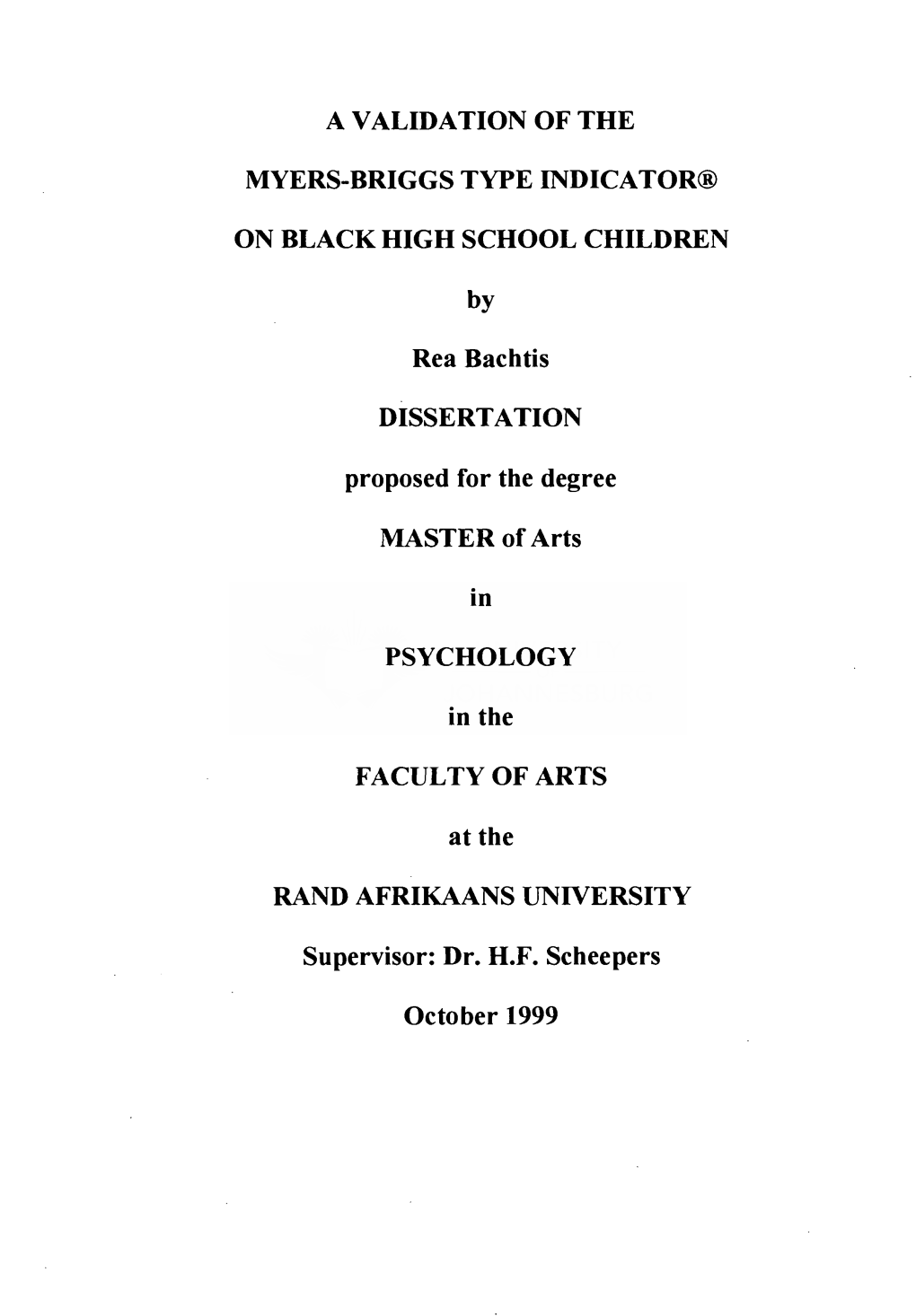 A Validation of the Myers-Briggs Type Indicator on Black High School Children