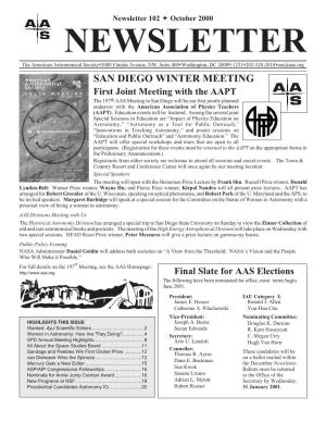 Newsletter 102 ª October 2000 NEWSLETTER