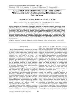 Evaluation of the Effectiveness of Three Survey Methods for Sampling Terrestrial Herpetofauna in South China