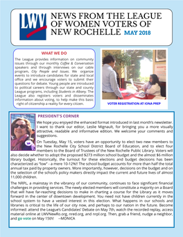 News from the League of Wom En Voters of New Rochelle