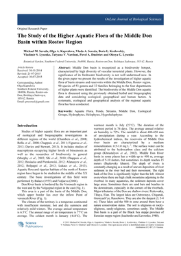 The Study of the Higher Aquatic Flora of the Middle Don Basin Within Rostov Region