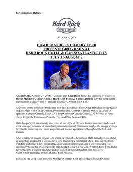 Howie Mandel's Comedy Club Presents Greg Hahn at Hard Rock Hotel