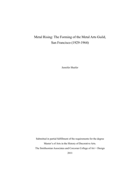 The Forming of the Metal Arts Guild, San Francisco (1929-1964)