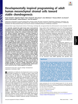 Developmentally Inspired Programming of Adult Human Mesenchymal Stromal Cells Toward Stable Chondrogenesis