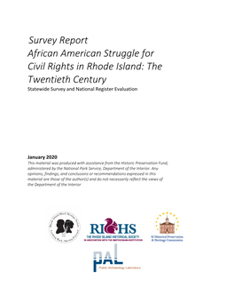 Survey Report African American Struggle for Civil Rights in Rhode Island: the Twentieth Century Statewide Survey and National Register Evaluation