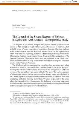 The Legend of the Seven Sleepers of Ephesus in Syriac and Arab Sources – a Comparative Study