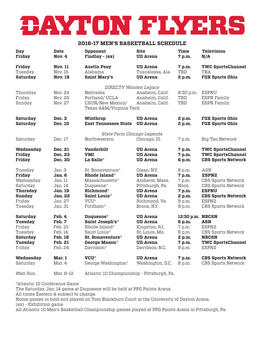 2016-17 Men's Basketball Schedule