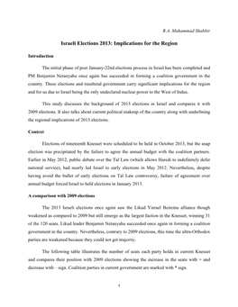 Israeli Elections 2013: Implications for the Region