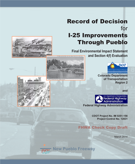 Record of Decision for I-25 Improvements Through Pueblo