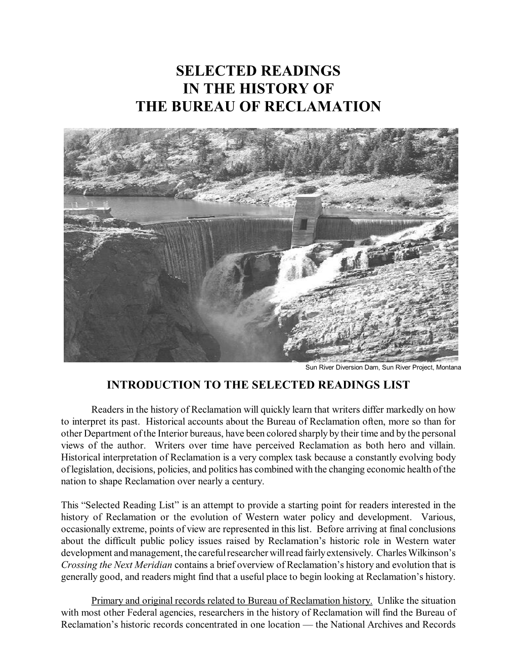 Selected Readings in Reclamation History