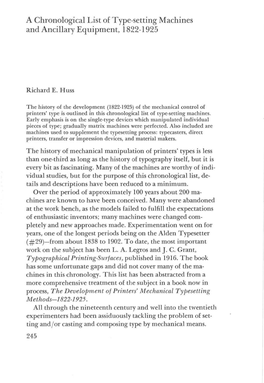 A Chronological List of Type-Setting Machines and Ancillary Equipment, 1822- 1925