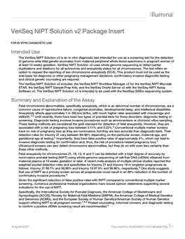 Veriseq NIPT Solution V2 Package Insert, Canada