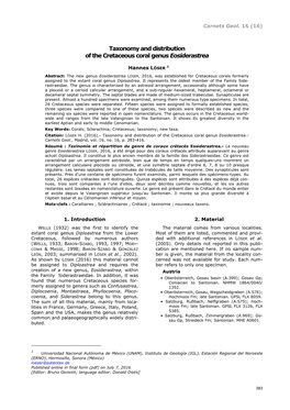 Taxonomy and Distribution of the Cretaceous Coral Genus Eosiderastrea