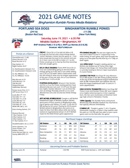 2021 Game Notes