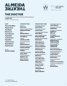 THE DOCTOR Very Freely Adapted from Arthur Schnitzler’S Professor Bernhardi by Robert Icke 10 August – 28 September 2019